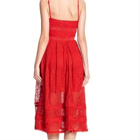 NSR Dress Red Lace Midi Dress NWT Medium - Picture 3 of 8